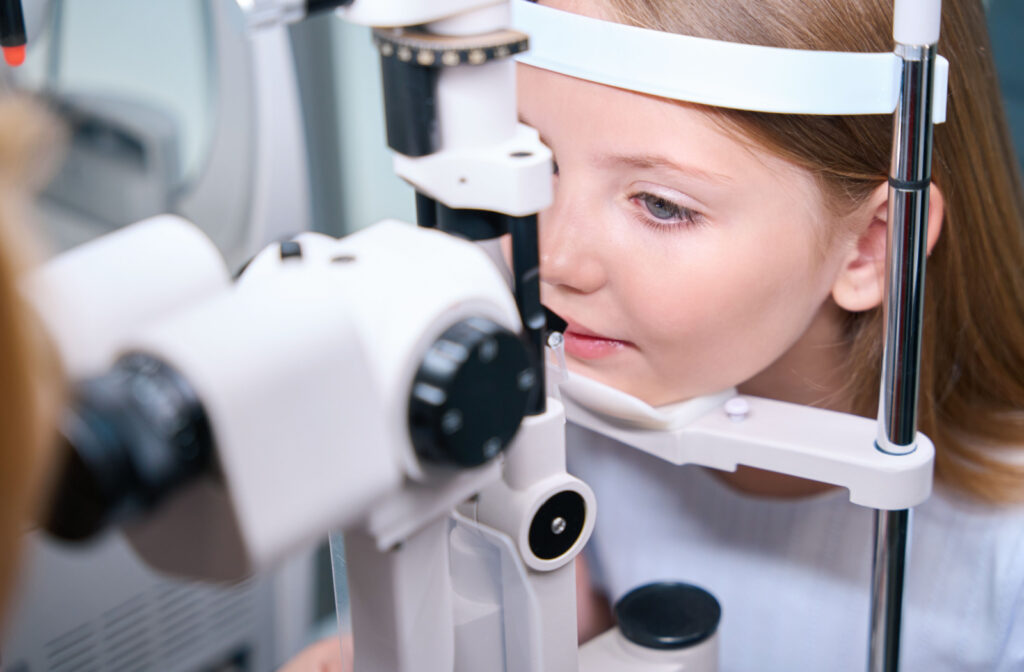 A young girl getting her eyes checked.