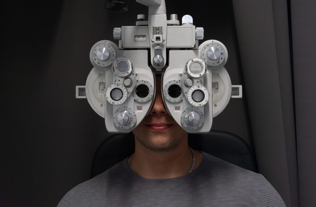 Person undergoing an eye exam to get their prescription updated